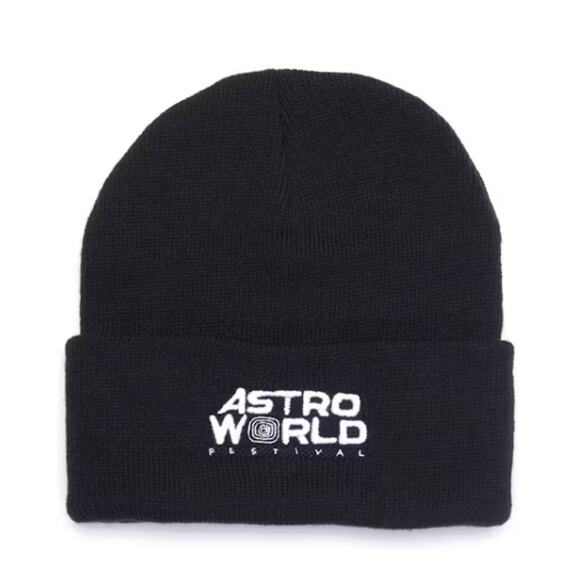 Authentic Travis Scott Astroworld Festival Black Beanie Hat Size OS NWOT - Picture 1 of 5